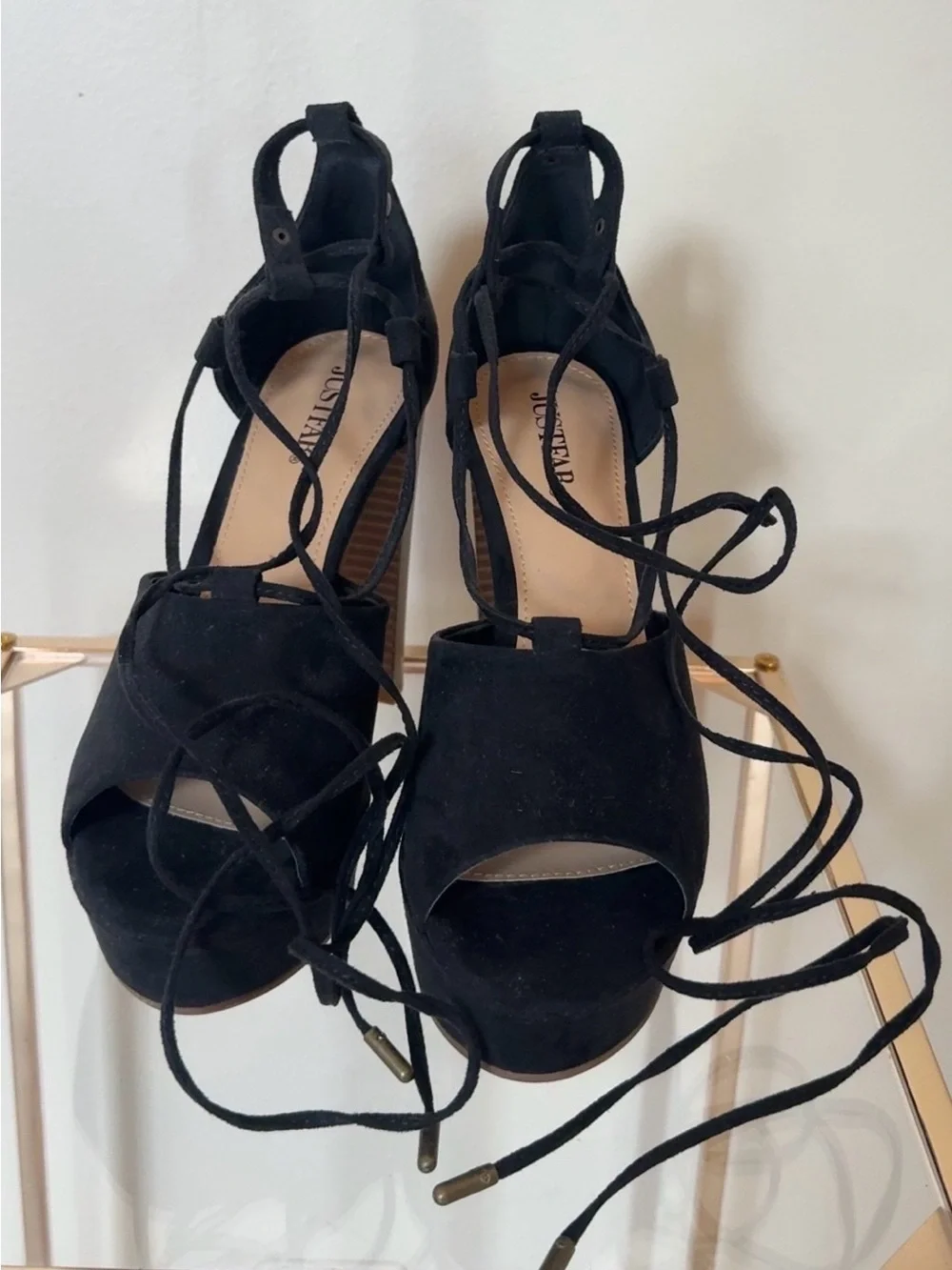 Black Lace-Up Platform Heels